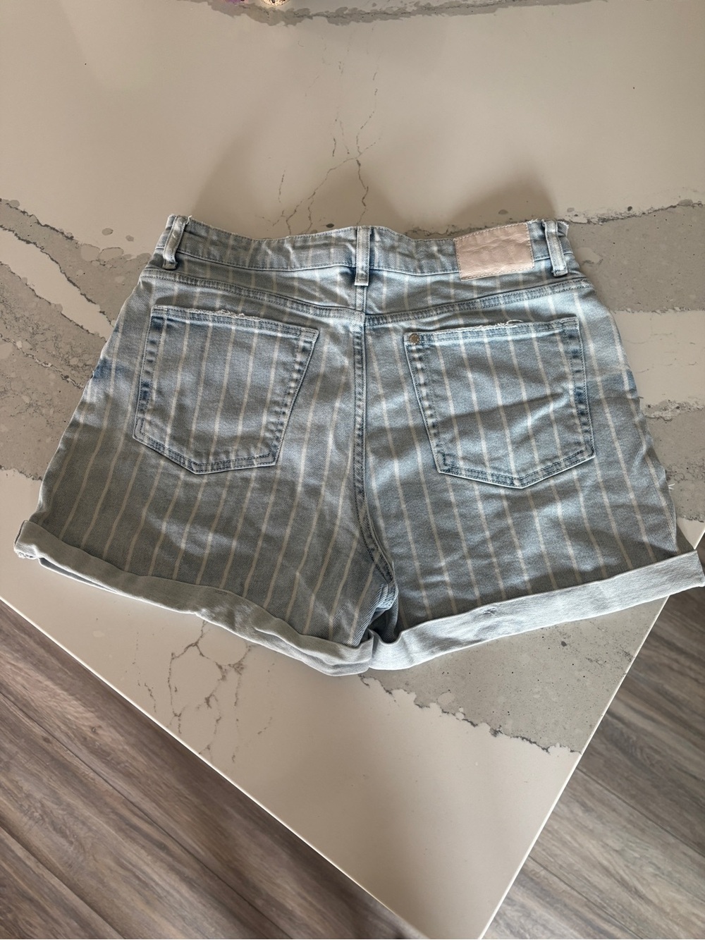 Striped Light Blue Women's Denim Shorts - Picture 10 of 10
